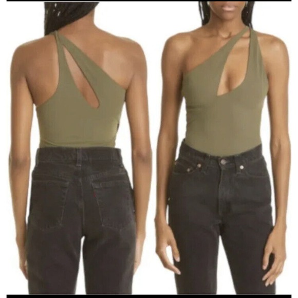 New ALIX NYC Page One Shoulder Thong Bodysuit in Military Green ~Size Medium - Picture 1 of 13